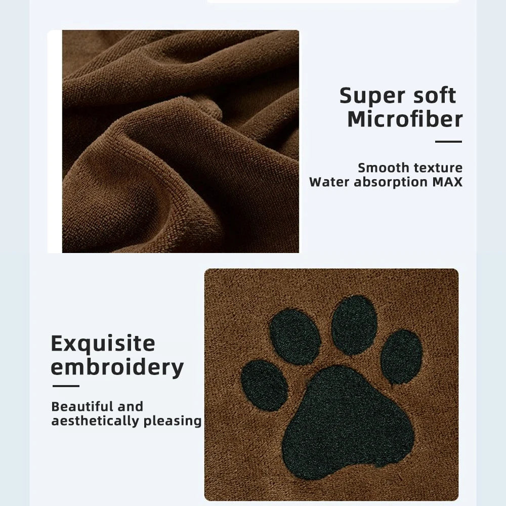1pc Ultra-Absorbent Microfiber Dog Towel - Quick Dry, Soft & Thick Pet Bathing Cloth with Embroidered Paw