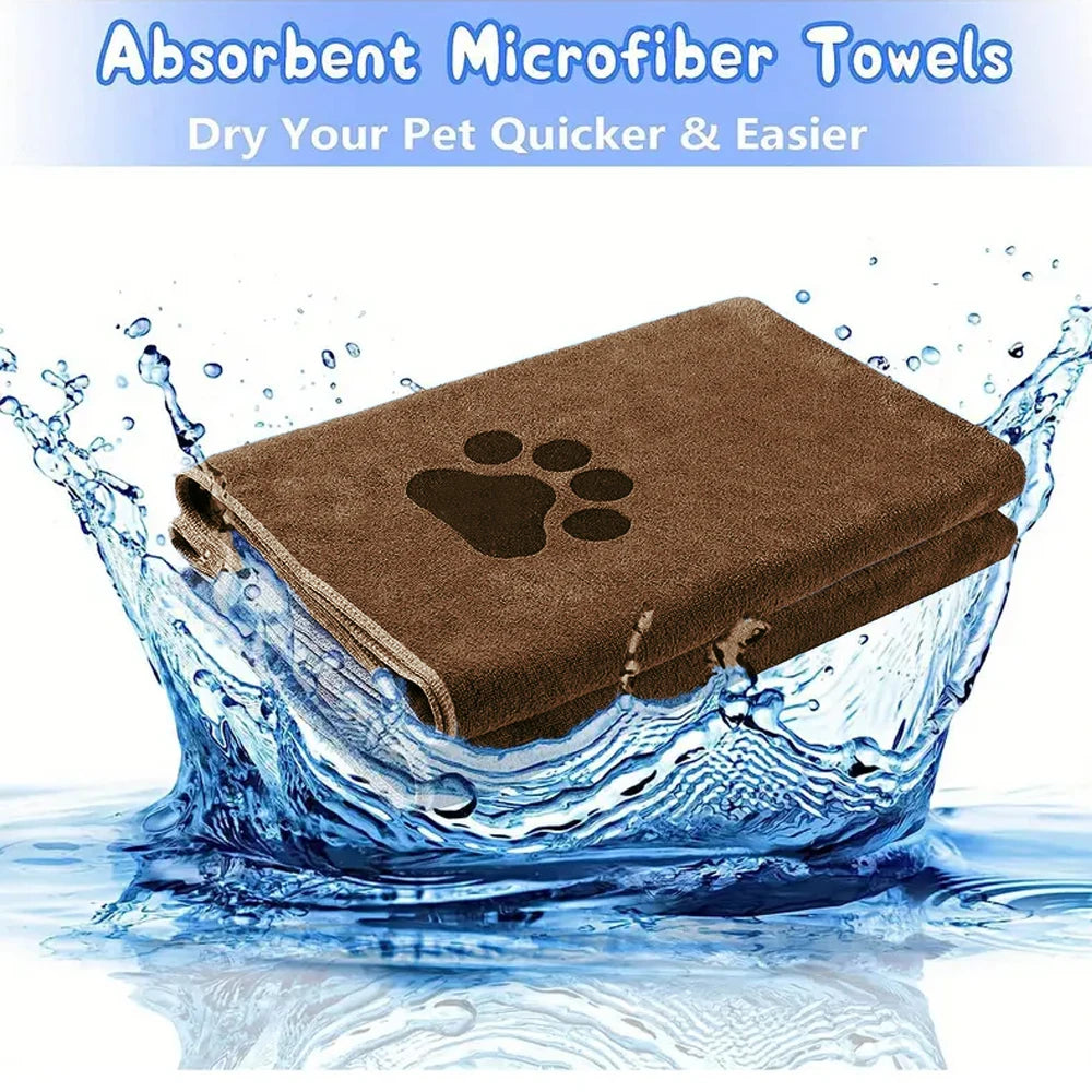 1pc Ultra-Absorbent Microfiber Dog Towel - Quick Dry, Soft & Thick Pet Bathing Cloth with Embroidered Paw