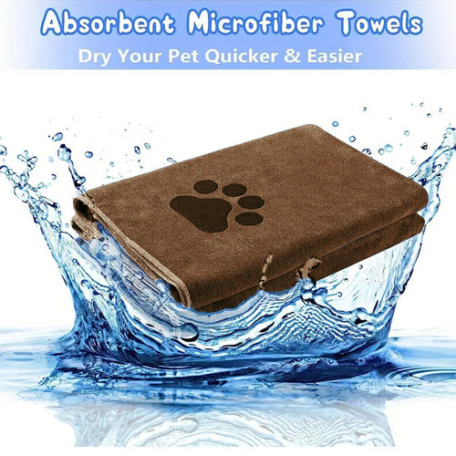 1pc Ultra-Absorbent Microfiber Dog Towel - Quick Dry, Soft & Thick Pet Bathing Cloth with Embroidered Paw