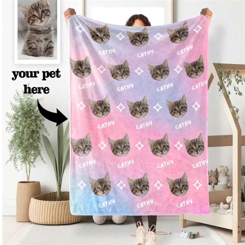 Personalized pet head face Blanket, pet Blanket, Picture Blanket With name, Memorial Blanket, dog photo blanket cat gift