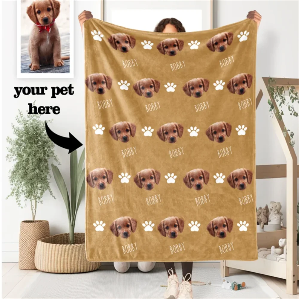 Personalized pet head face Blanket, pet Blanket, Picture Blanket With name, Memorial Blanket, dog photo blanket cat gift