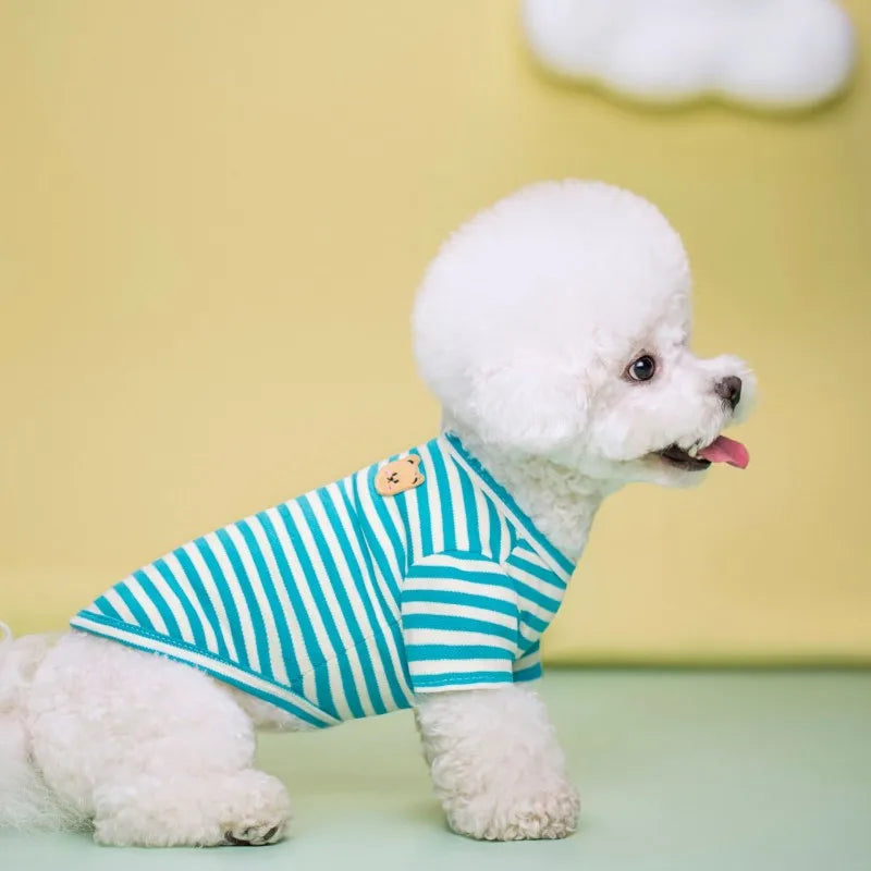 Summer Pet Clothes for Small Dogs Fashion Dog Shirt Bear Print Puppy Thin Shirt Cute Cat Strip Vest Chihuahua Clothes Pet Shirt