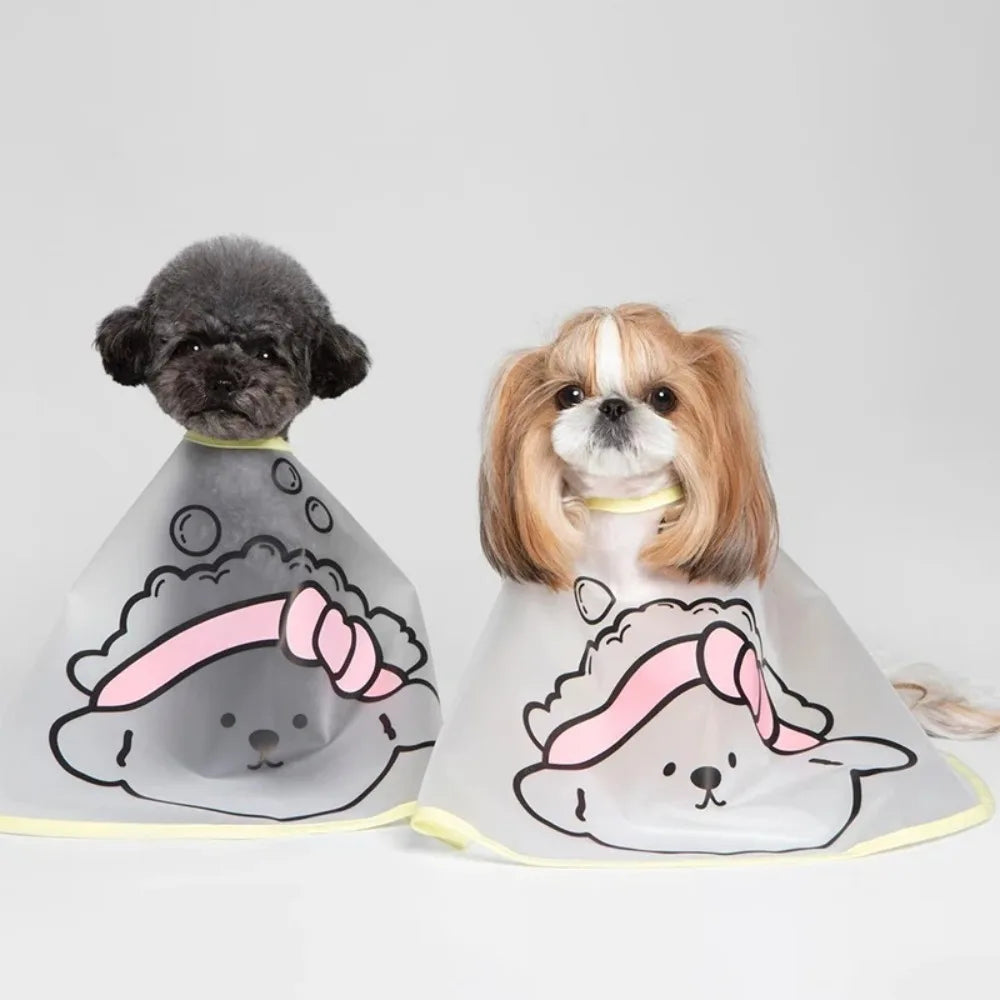 Adjustable Pet Cloak Cartoon Print Transparent Pet Haircut Cape Polyester Waterproof Pets Clothes Cloak For Dogs Cats Tear Stain