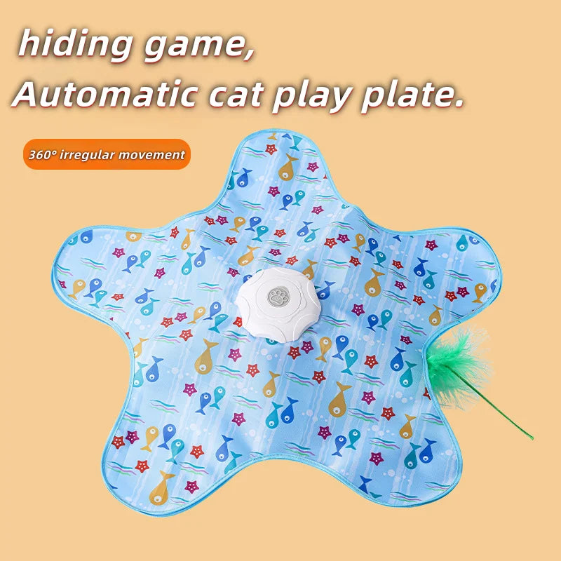 Cat Toys Interactive Hide and Seek Cat Toy with Mouse Squeaky Motion Activated Moving Concealed Feathers Kitten Teaser Toy