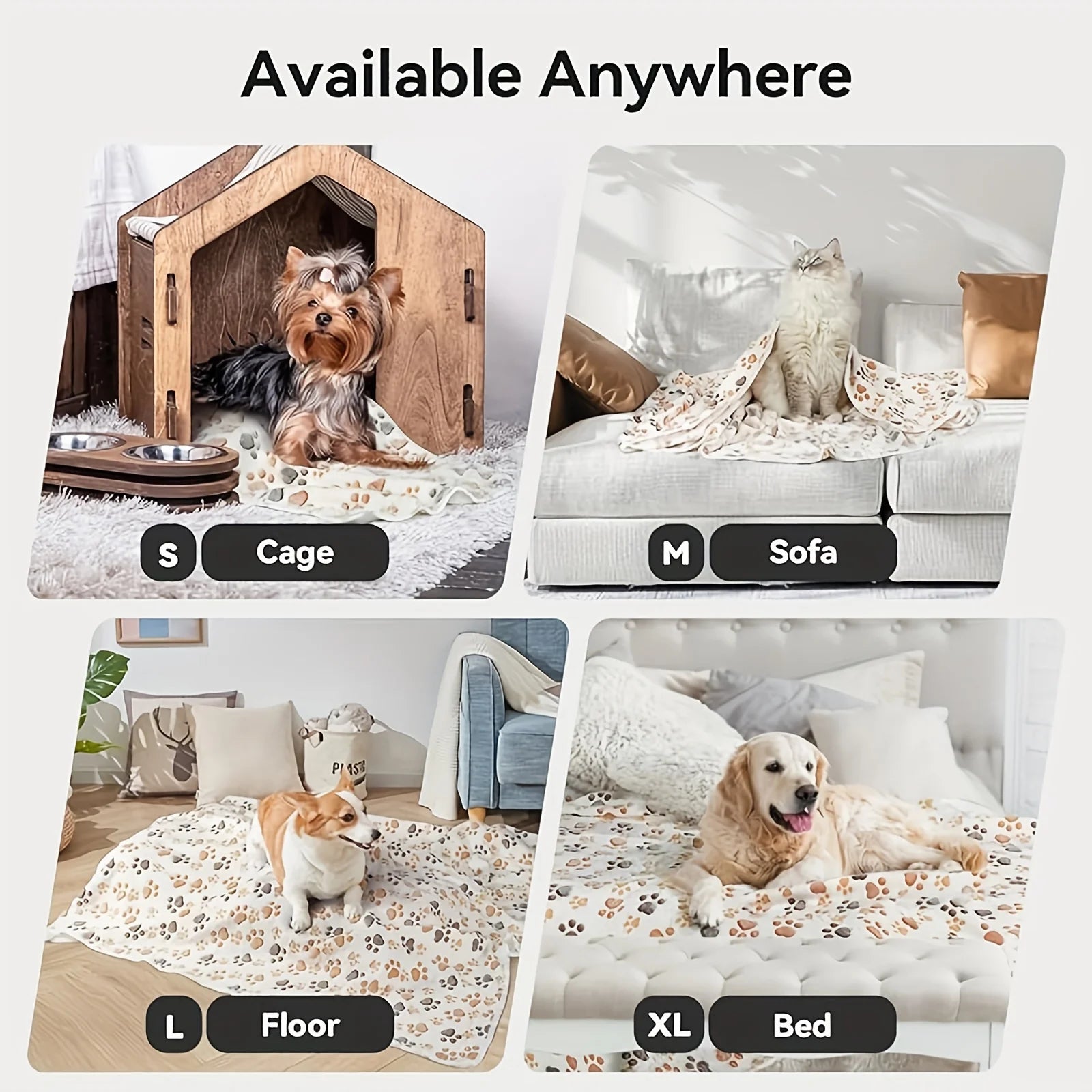Flannel Pet Blanket Cute Dog Paw Print Blanket Pet Mat for Puppy Kitten Warm and Comfortable Blanket Suitable for Cats and Dogs
