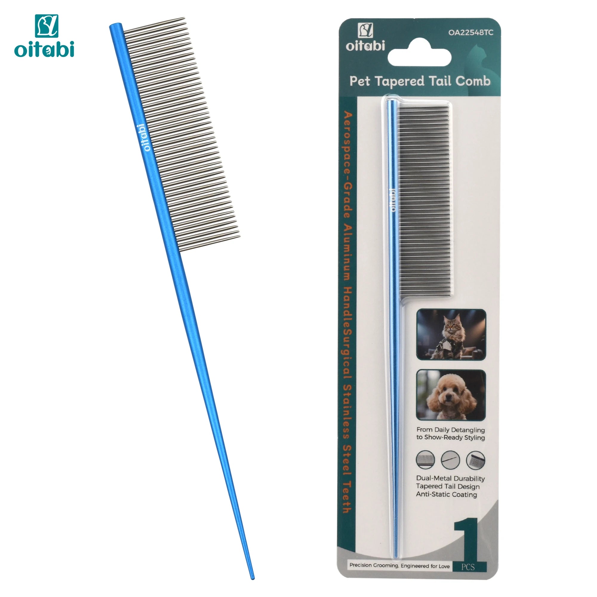 Oitabi Deluxe Pet Detangling Comb for Matted Hair, Long and Short Haired Dogs and Cats, Dense Needle for Easy Hair Removal