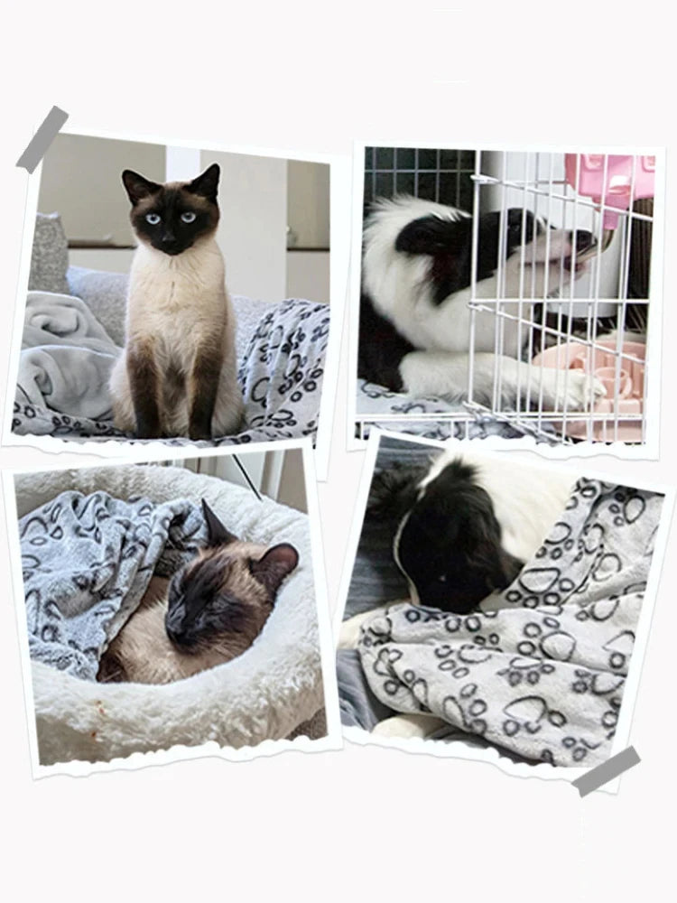 Pet Blanket to Keep Warm, Cut Flower Footprint Blanket, Cat and Dog Mat, Flannel Embossed Pet Blanket