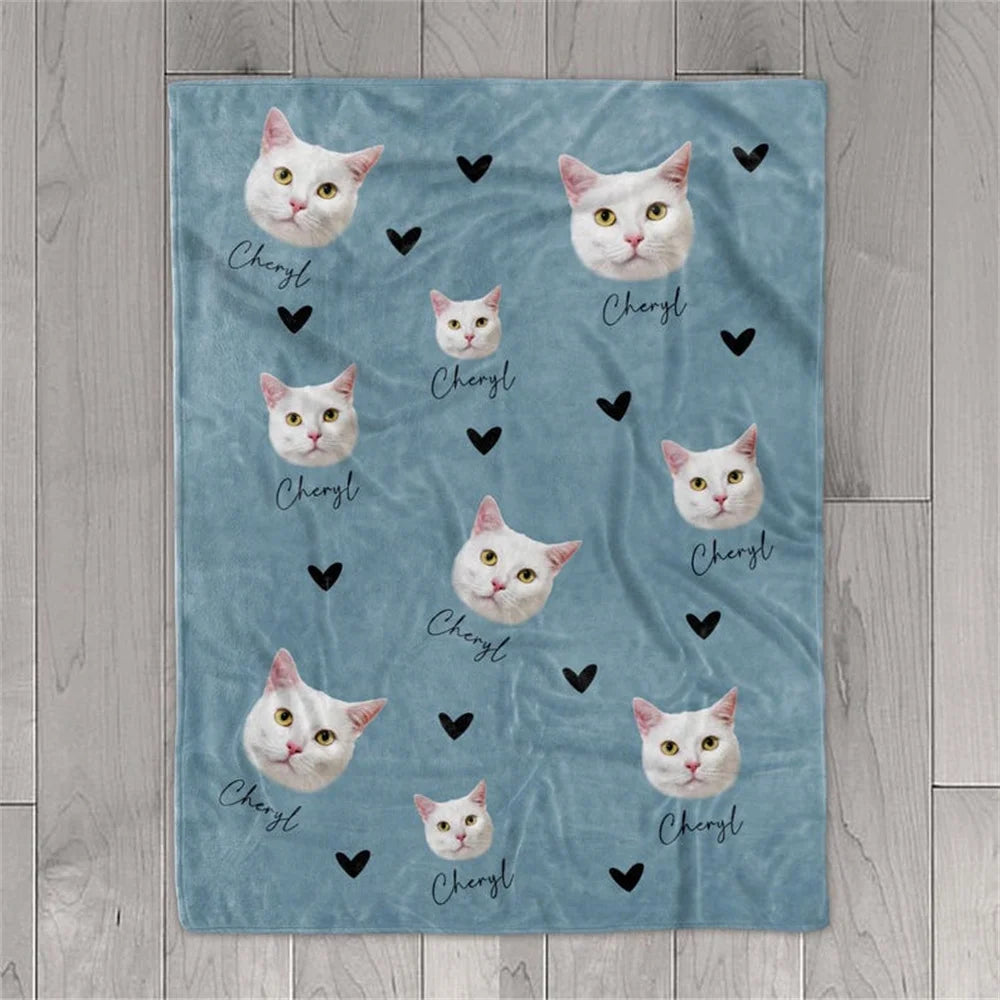 Personalized Pet Head Face Blankets For Cat Dog Custom Photo Blanket  With Name Throw Blanket Memorial Gifts