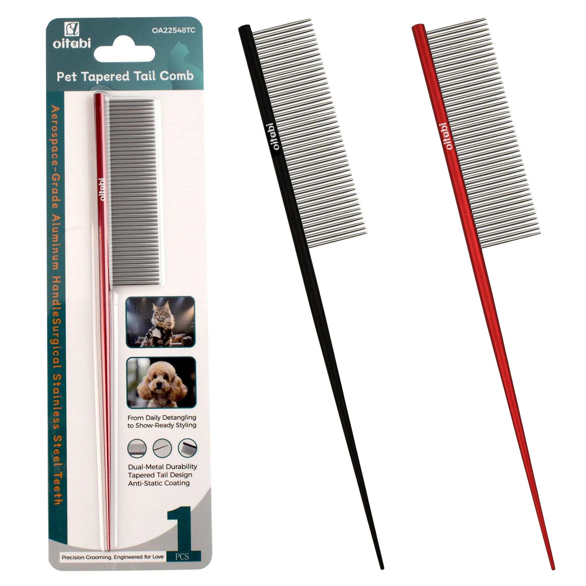 Oitabi Deluxe Pet Detangling Comb for Matted Hair, Long and Short Haired Dogs and Cats, Dense Needle for Easy Hair Removal