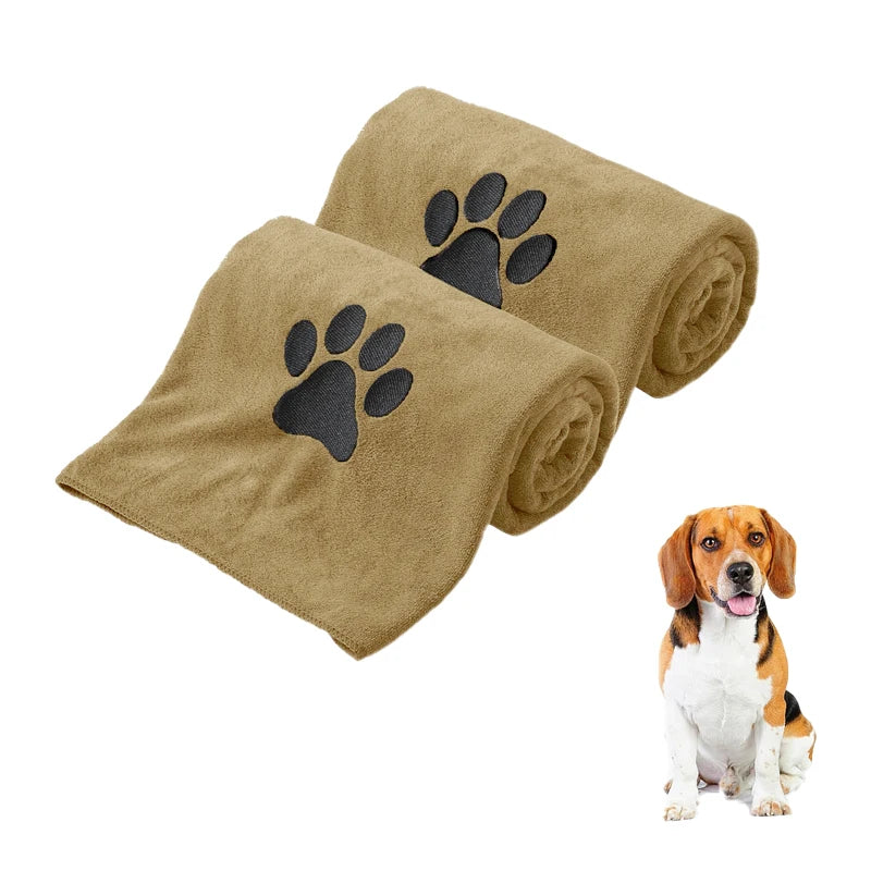 1pc Ultra-Absorbent Microfiber Dog Towel - Quick Dry, Soft & Thick Pet Bathing Cloth with Embroidered Paw