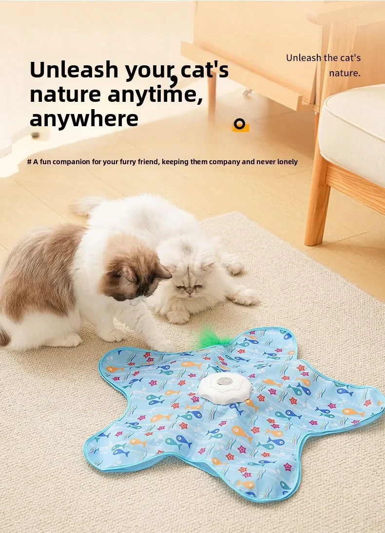 Cat Toys Interactive Hide and Seek Cat Toy with Mouse Squeaky Motion Activated Moving Concealed Feathers Kitten Teaser Toy