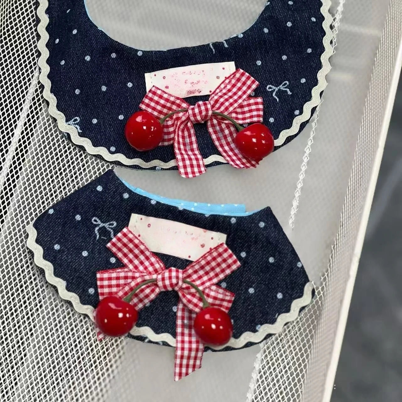 Pet Plaid Bow Cute Bib Pet Lace Cherry Drool Towel Photo Accessory Dog Clothes for Small Dogs Puppy Clothes
