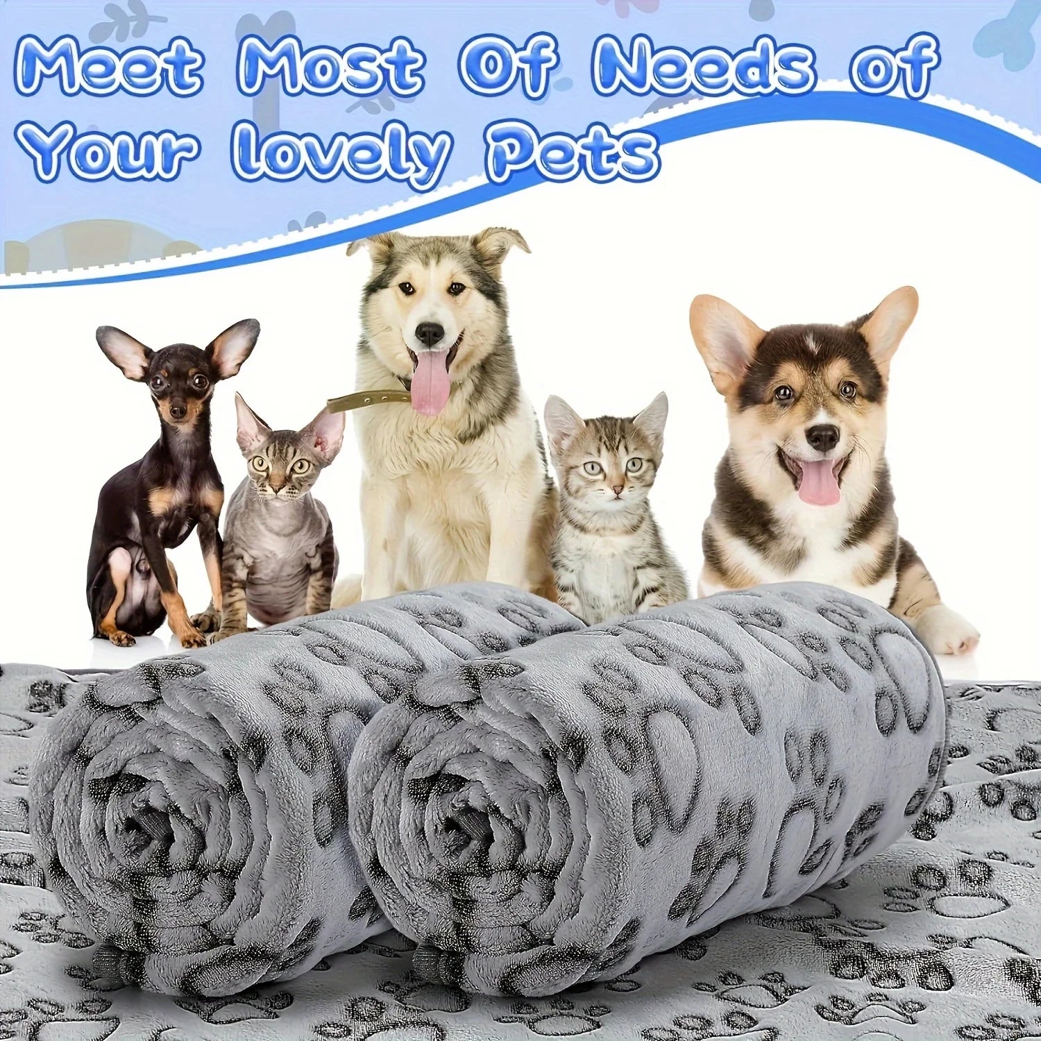 Pet Blanket to Keep Warm, Cut Flower Footprint Blanket, Cat and Dog Mat, Flannel Embossed Pet Blanket