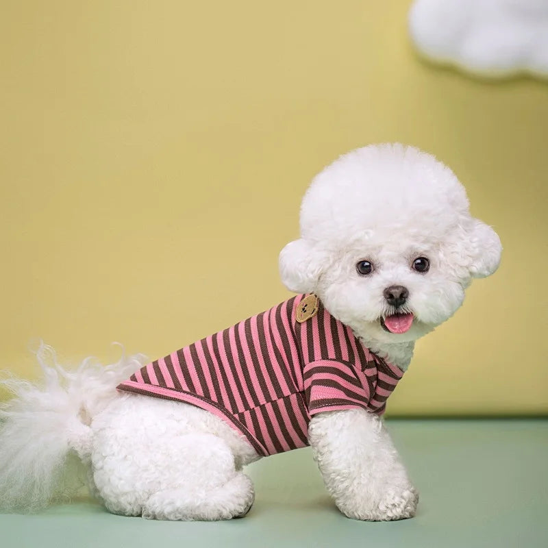 Summer Pet Clothes for Small Dogs Fashion Dog Shirt Bear Print Puppy Thin Shirt Cute Cat Strip Vest Chihuahua Clothes Pet Shirt