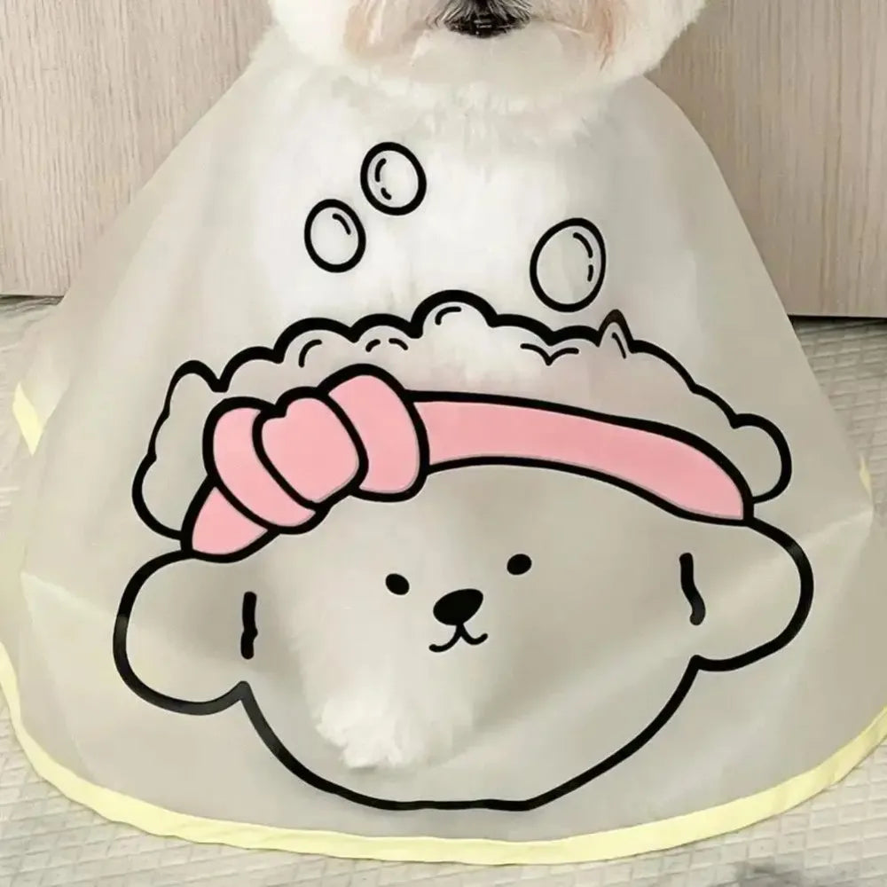 Adjustable Pet Cloak Cartoon Print Transparent Pet Haircut Cape Polyester Waterproof Pets Clothes Cloak For Dogs Cats Tear Stain