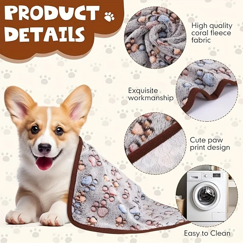 Flannel Pet Blanket Cute Dog Paw Print Blanket Pet Mat for Puppy Kitten Warm and Comfortable Blanket Suitable for Cats and Dogs