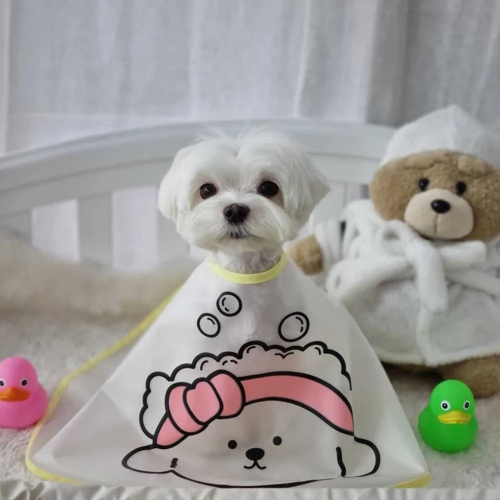 Adjustable Pet Cloak Cartoon Print Transparent Pet Haircut Cape Polyester Waterproof Pets Clothes Cloak For Dogs Cats Tear Stain