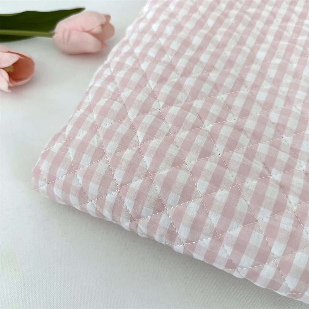 145x50cm Quilted Cotton Padded Composite Fabric Clothing Lining Pet Clothes Inner Fabric Color-Block Plaid Cushion Sewing Cloth