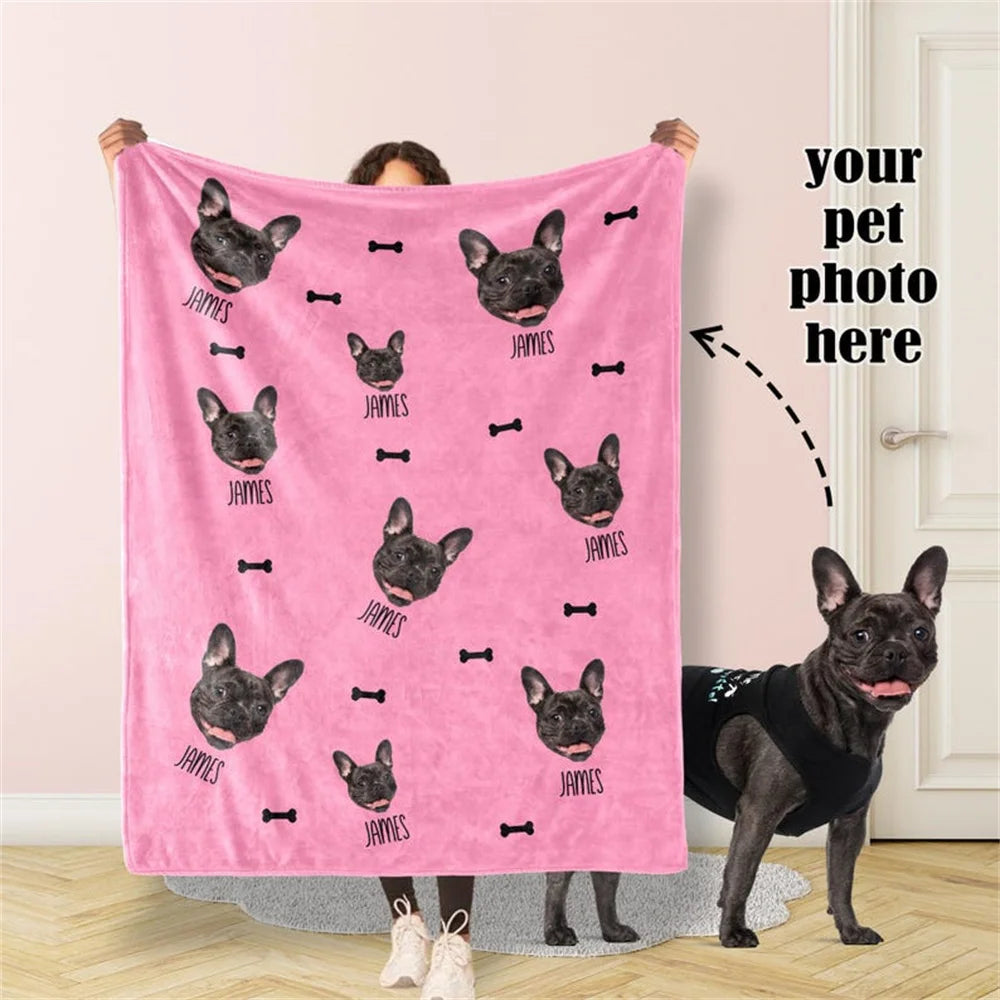 Personalized Pet Head Face Blankets For Cat Dog Custom Photo Blanket  With Name Throw Blanket Memorial Gifts
