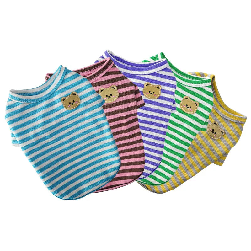 Summer Pet Clothes for Small Dogs Fashion Dog Shirt Bear Print Puppy Thin Shirt Cute Cat Strip Vest Chihuahua Clothes Pet Shirt