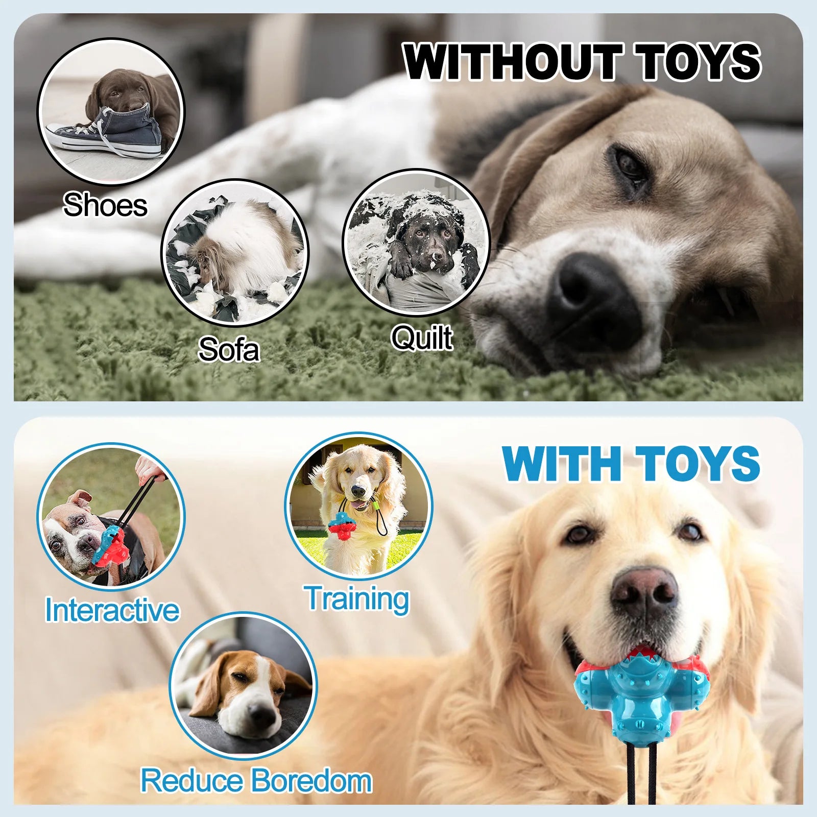 Pet Dogs Make Sounds, Play with Toy Balls, Leak Food Grind Teeth, Clean Teeth, Be Chewy and Have Fun Outdoors To Relieve Boredom