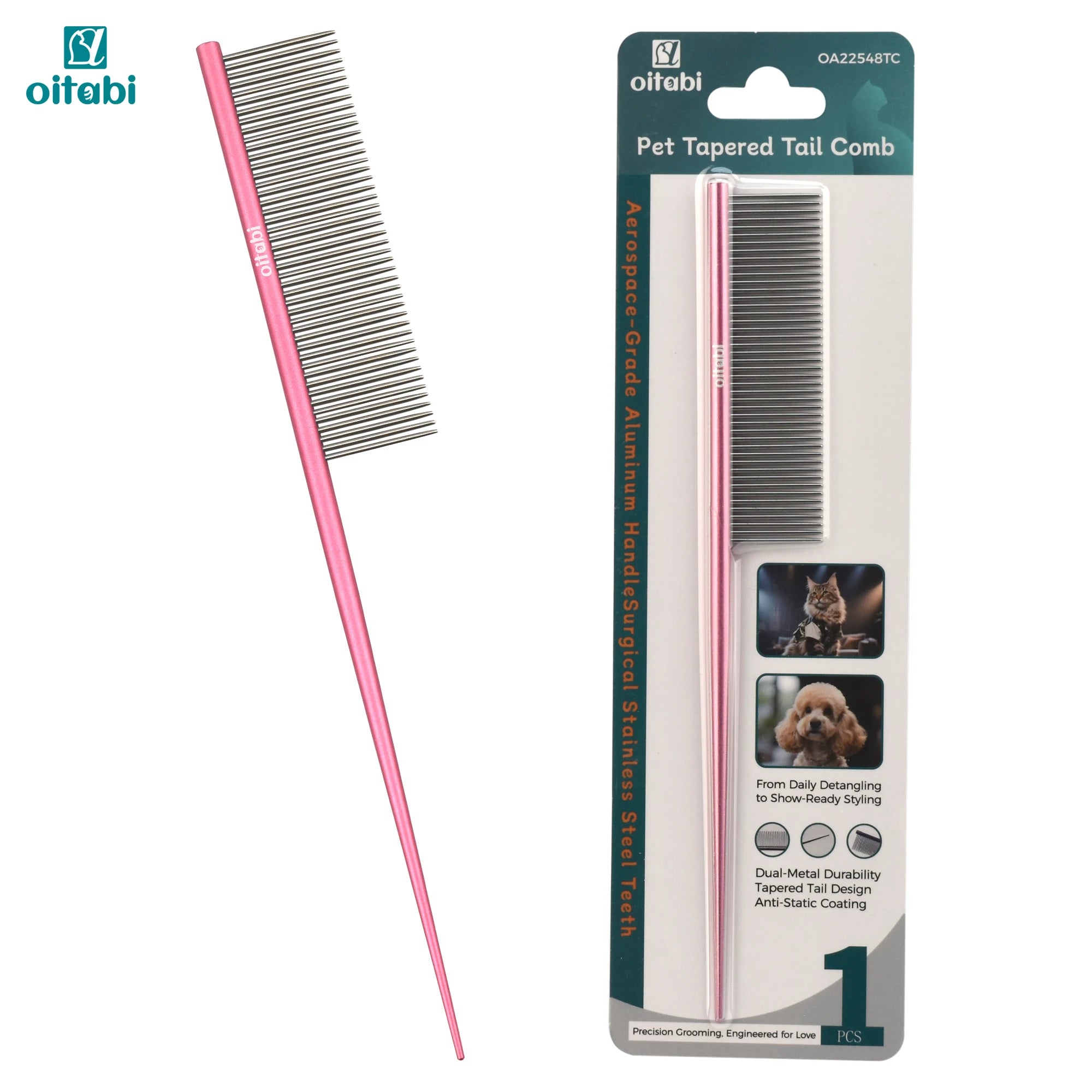 Oitabi Deluxe Pet Detangling Comb for Matted Hair, Long and Short Haired Dogs and Cats, Dense Needle for Easy Hair Removal