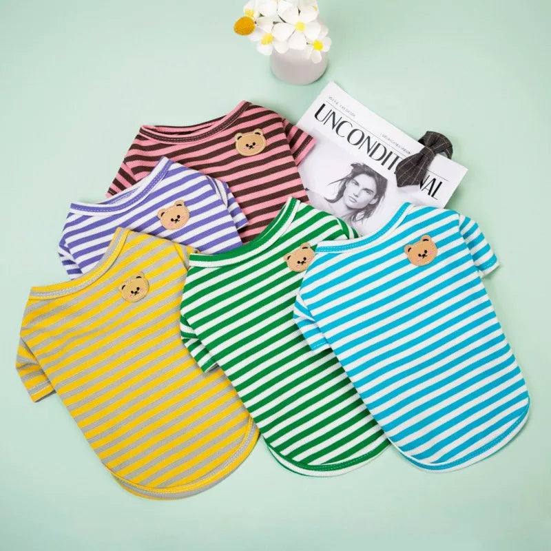 Summer Pet Clothes for Small Dogs Fashion Dog Shirt Bear Print Puppy Thin Shirt Cute Cat Strip Vest Chihuahua Clothes Pet Shirt