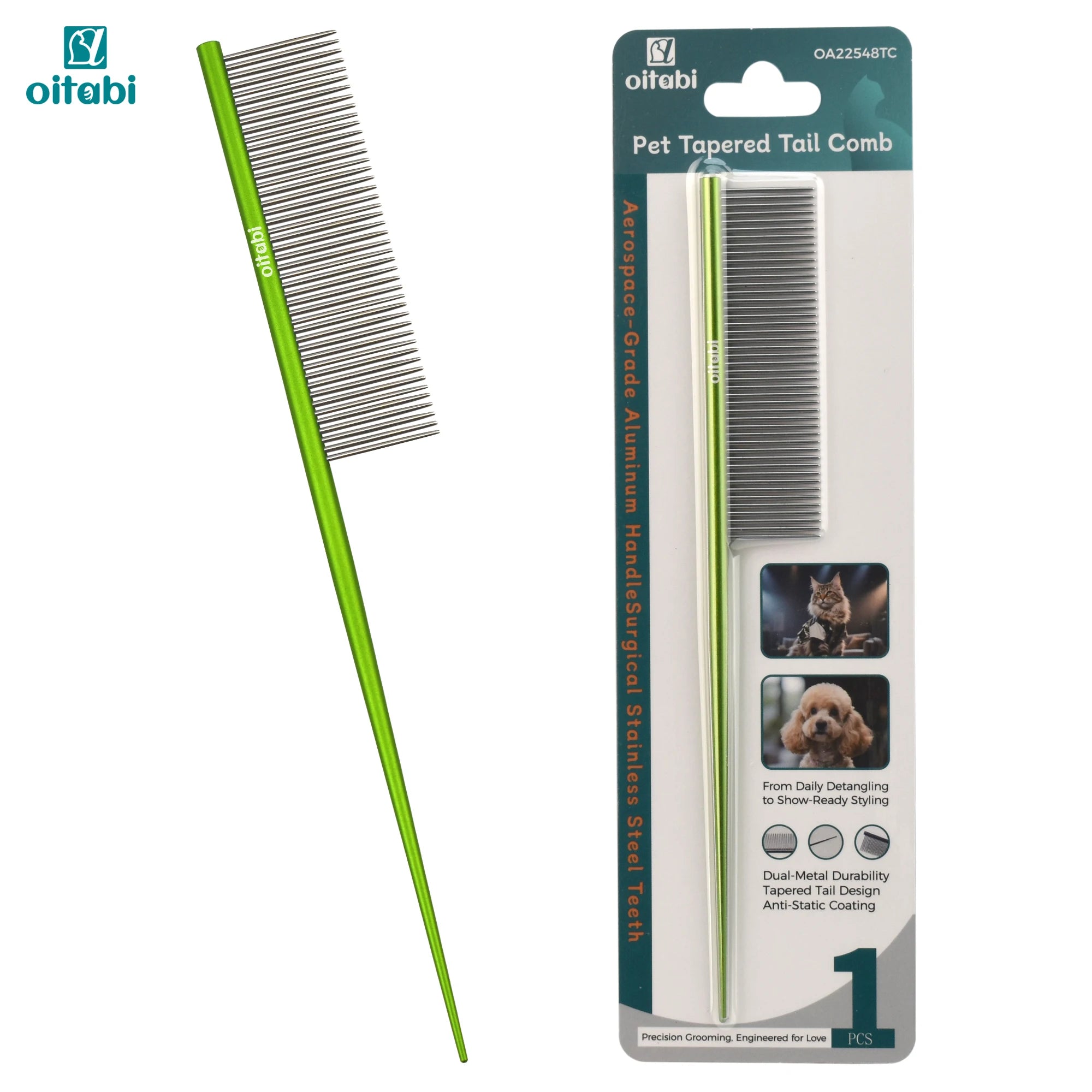Oitabi Deluxe Pet Detangling Comb for Matted Hair, Long and Short Haired Dogs and Cats, Dense Needle for Easy Hair Removal