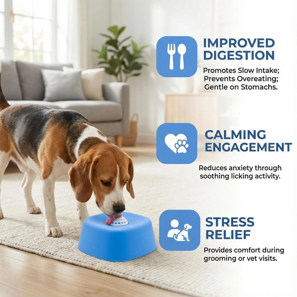 Dog lick Bowl Slow Feeder Dog Bowl for Liquid with Rolling Ball Interactive Lick Bowl AntiSlip for Wet Food Water Treat Lick Toy