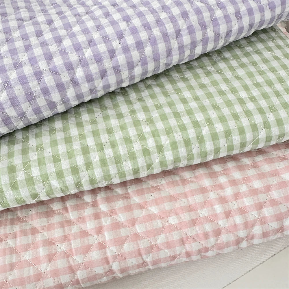 145x50cm Quilted Cotton Padded Composite Fabric Clothing Lining Pet Clothes Inner Fabric Color-Block Plaid Cushion Sewing Cloth
