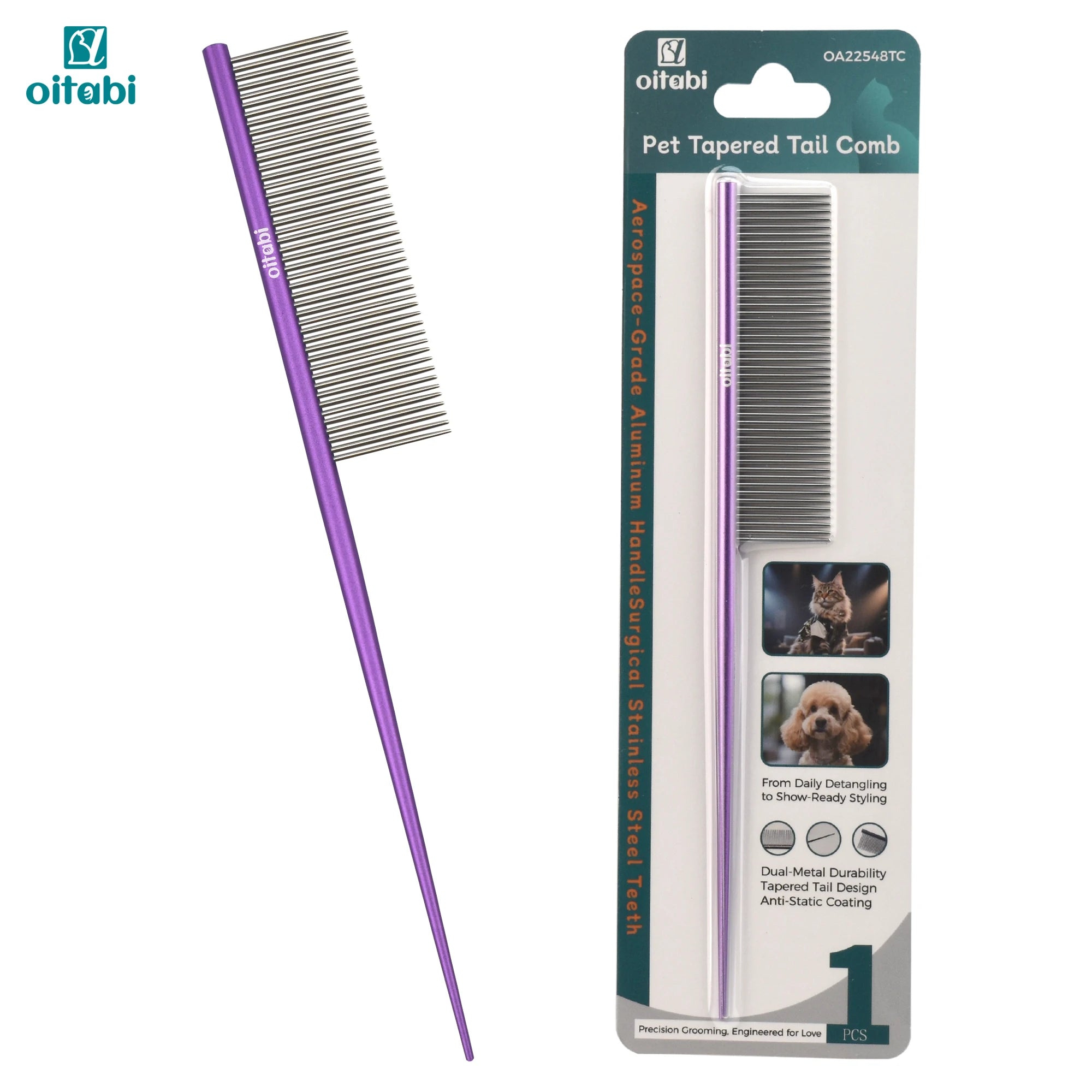 Oitabi Deluxe Pet Detangling Comb for Matted Hair, Long and Short Haired Dogs and Cats, Dense Needle for Easy Hair Removal