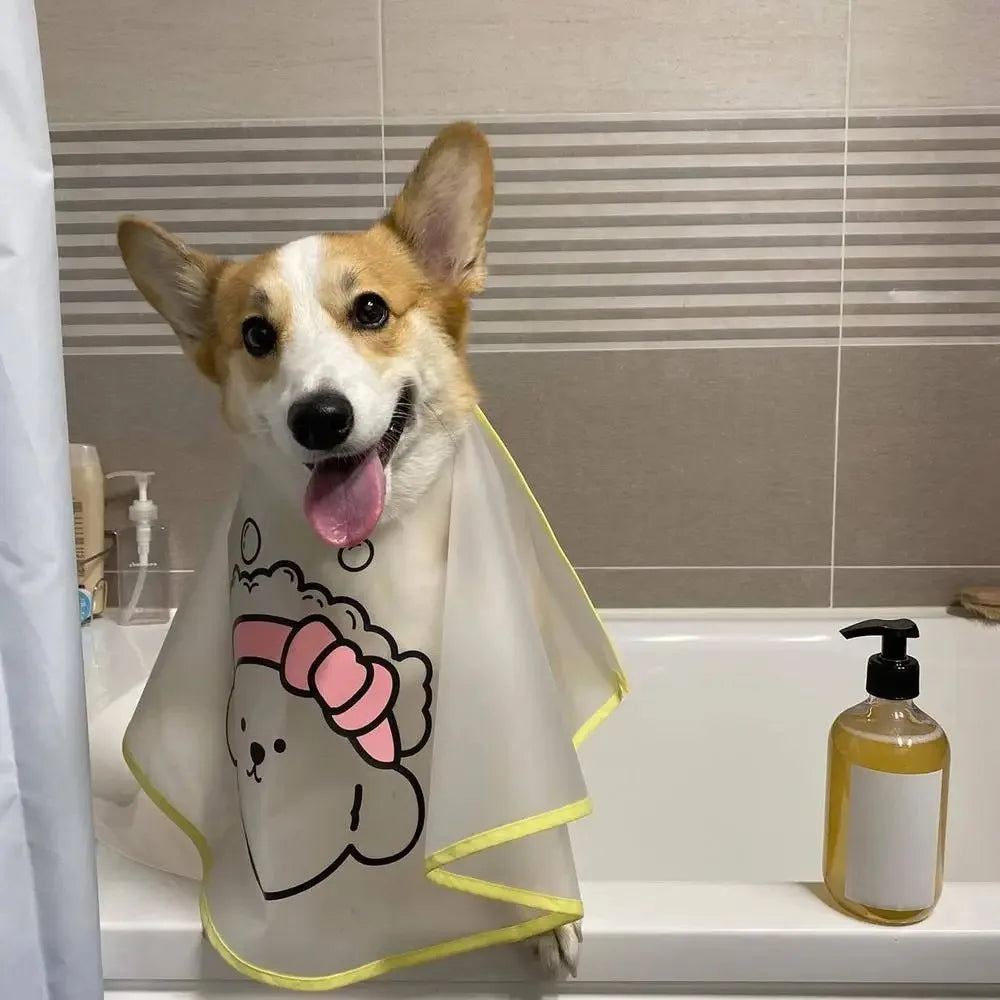 Adjustable Pet Cloak Cartoon Print Transparent Pet Haircut Cape Polyester Waterproof Pets Clothes Cloak For Dogs Cats Tear Stain