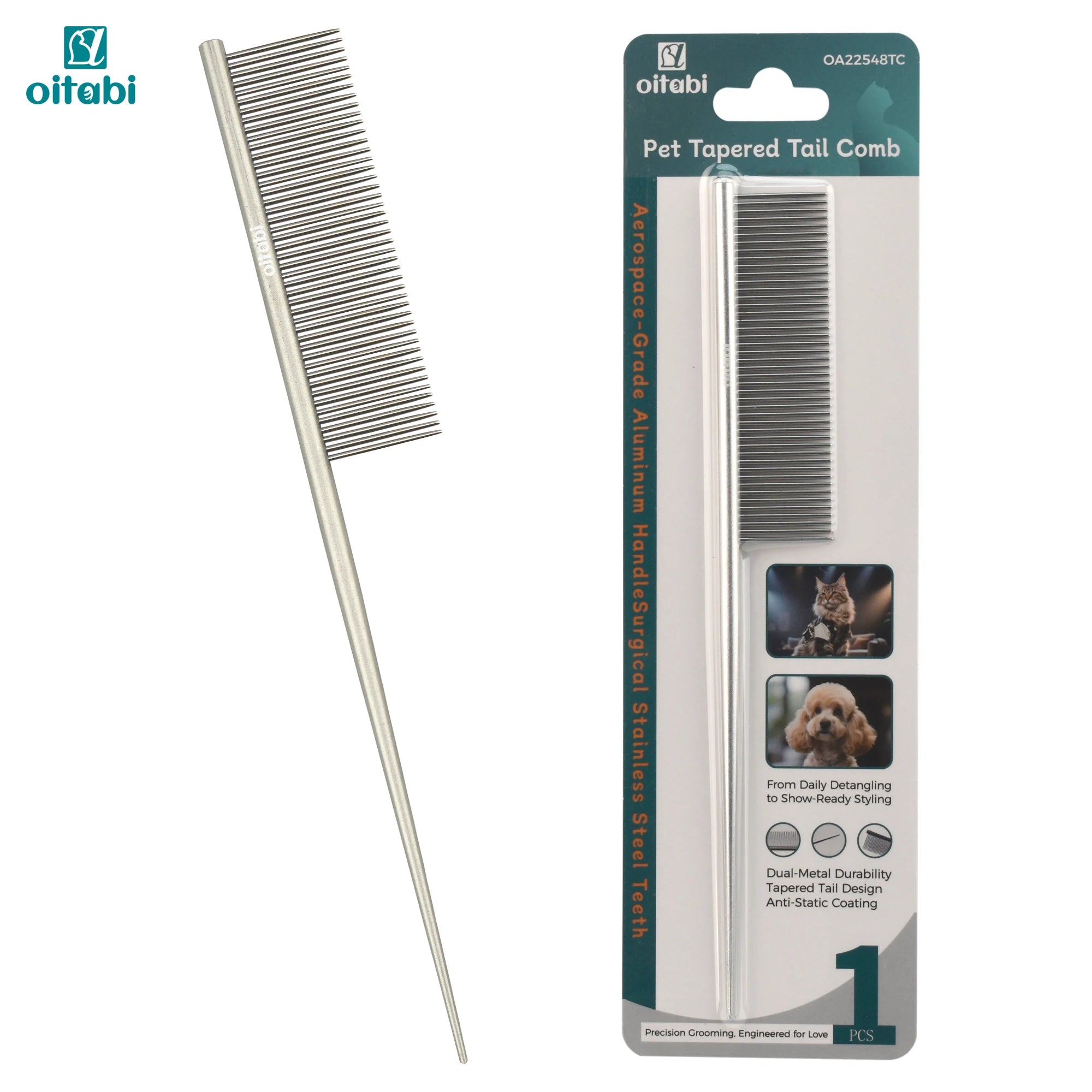 Oitabi Deluxe Pet Detangling Comb for Matted Hair, Long and Short Haired Dogs and Cats, Dense Needle for Easy Hair Removal