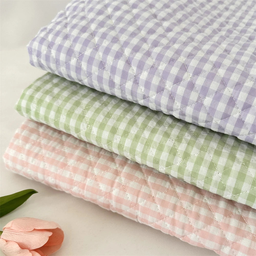 145x50cm Quilted Cotton Padded Composite Fabric Clothing Lining Pet Clothes Inner Fabric Color-Block Plaid Cushion Sewing Cloth