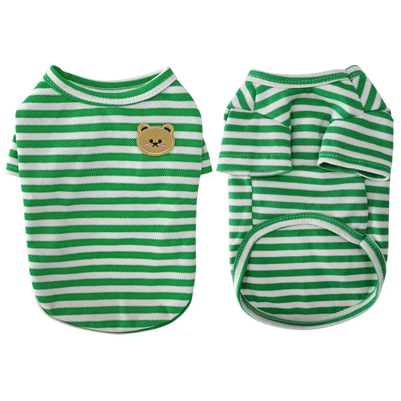 Summer Pet Clothes for Small Dogs Fashion Dog Shirt Bear Print Puppy Thin Shirt Cute Cat Strip Vest Chihuahua Clothes Pet Shirt