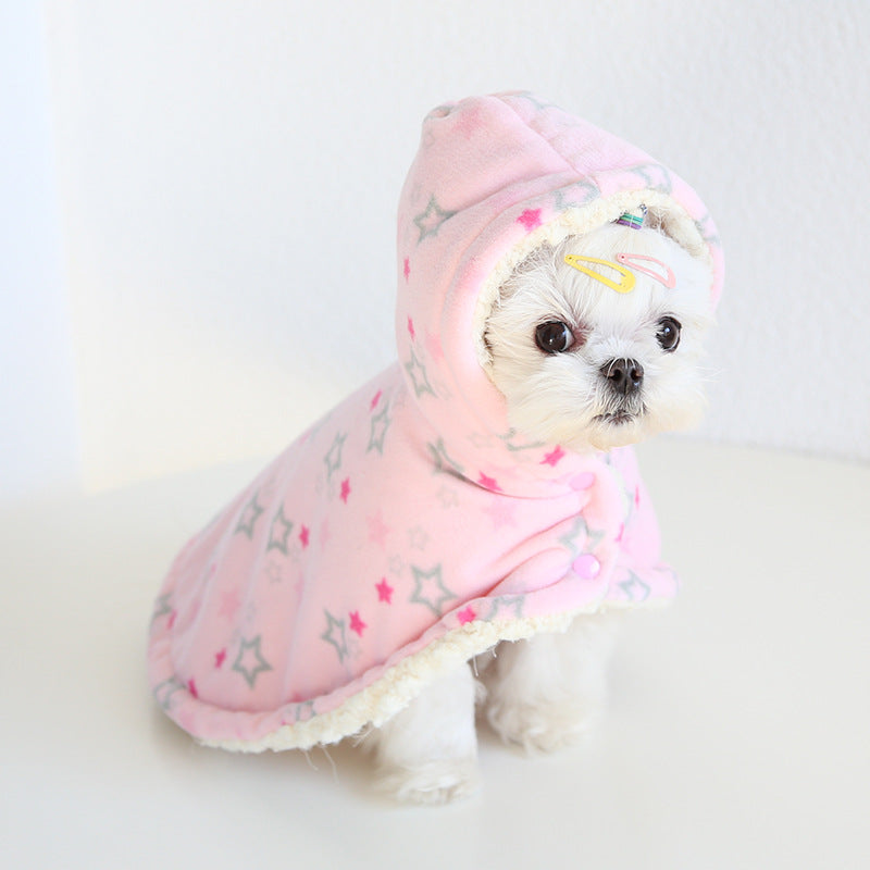Pet Cloak Pajama Autumn and Winter Thickened Cotton Clothes Dog Cloak Teddy Pet Clothes Household Dog Clothes Dog Jacket