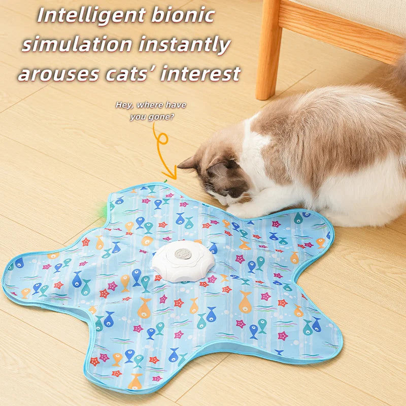 Cat Toys Interactive Hide and Seek Cat Toy with Mouse Squeaky Motion Activated Moving Concealed Feathers Kitten Teaser Toy