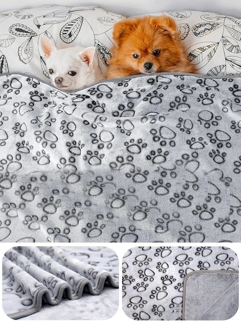 Pet Blanket to Keep Warm, Cut Flower Footprint Blanket, Cat and Dog Mat, Flannel Embossed Pet Blanket