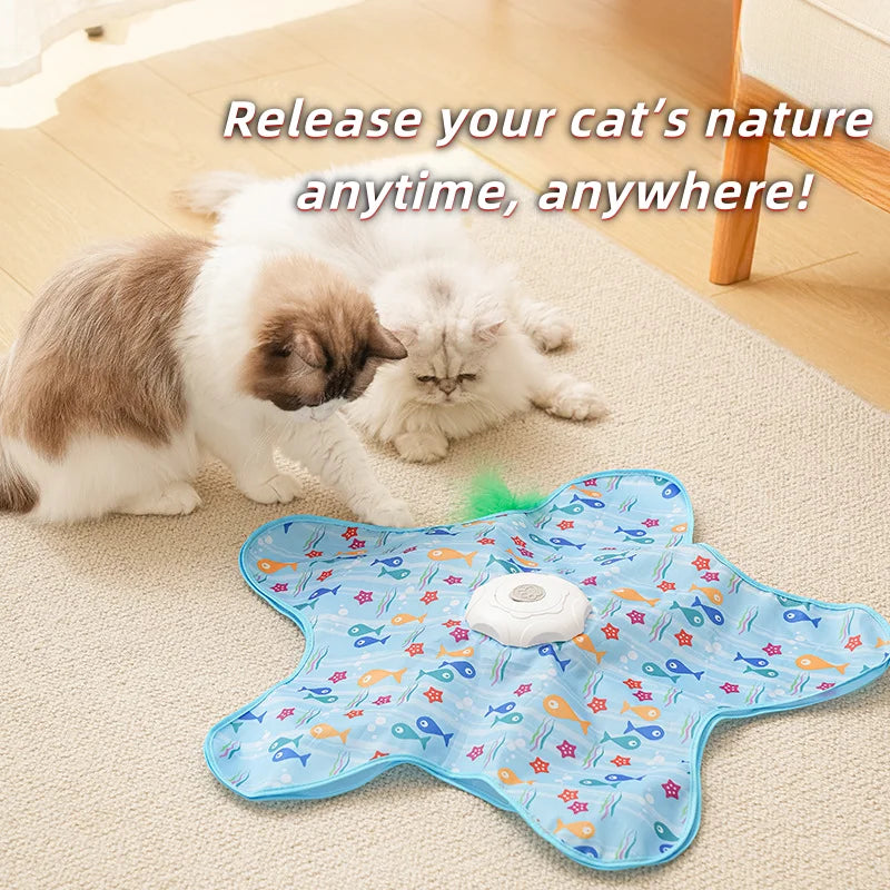 Cat Toys Interactive Hide and Seek Cat Toy with Mouse Squeaky Motion Activated Moving Concealed Feathers Kitten Teaser Toy