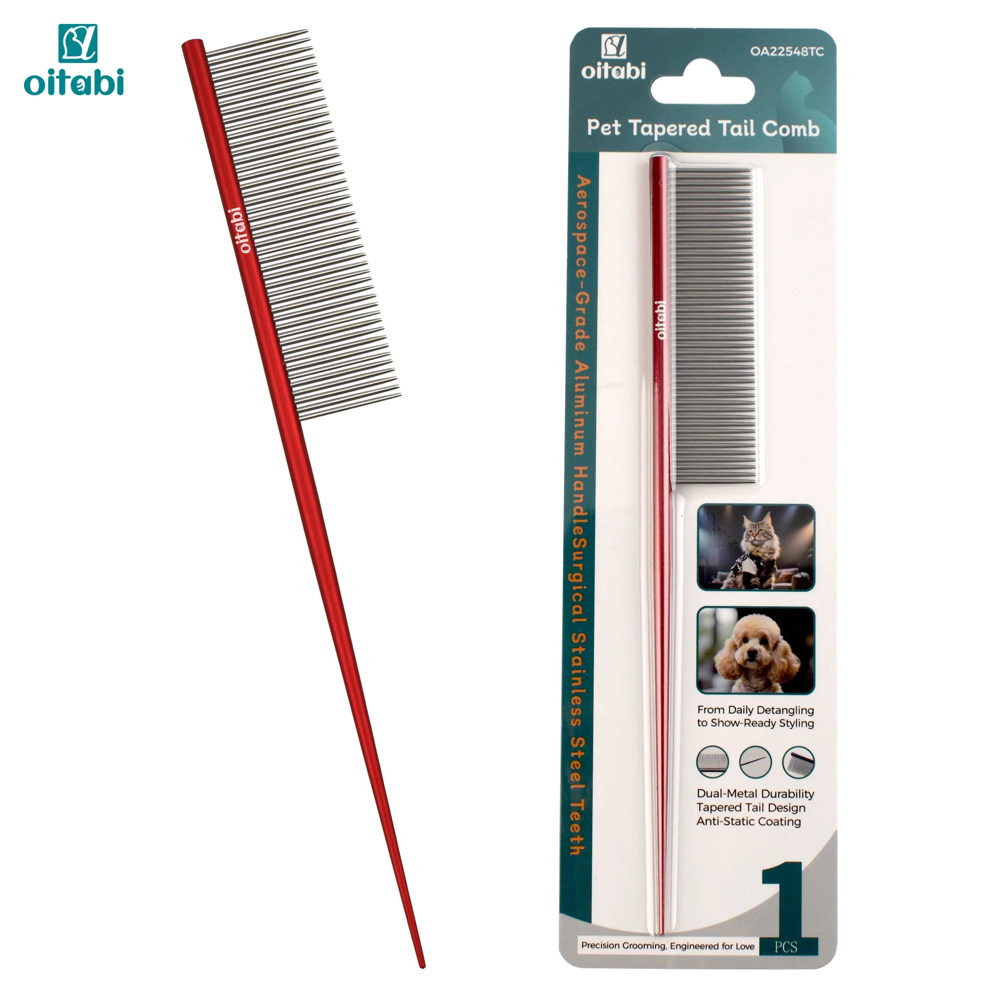 Oitabi Deluxe Pet Detangling Comb for Matted Hair, Long and Short Haired Dogs and Cats, Dense Needle for Easy Hair Removal