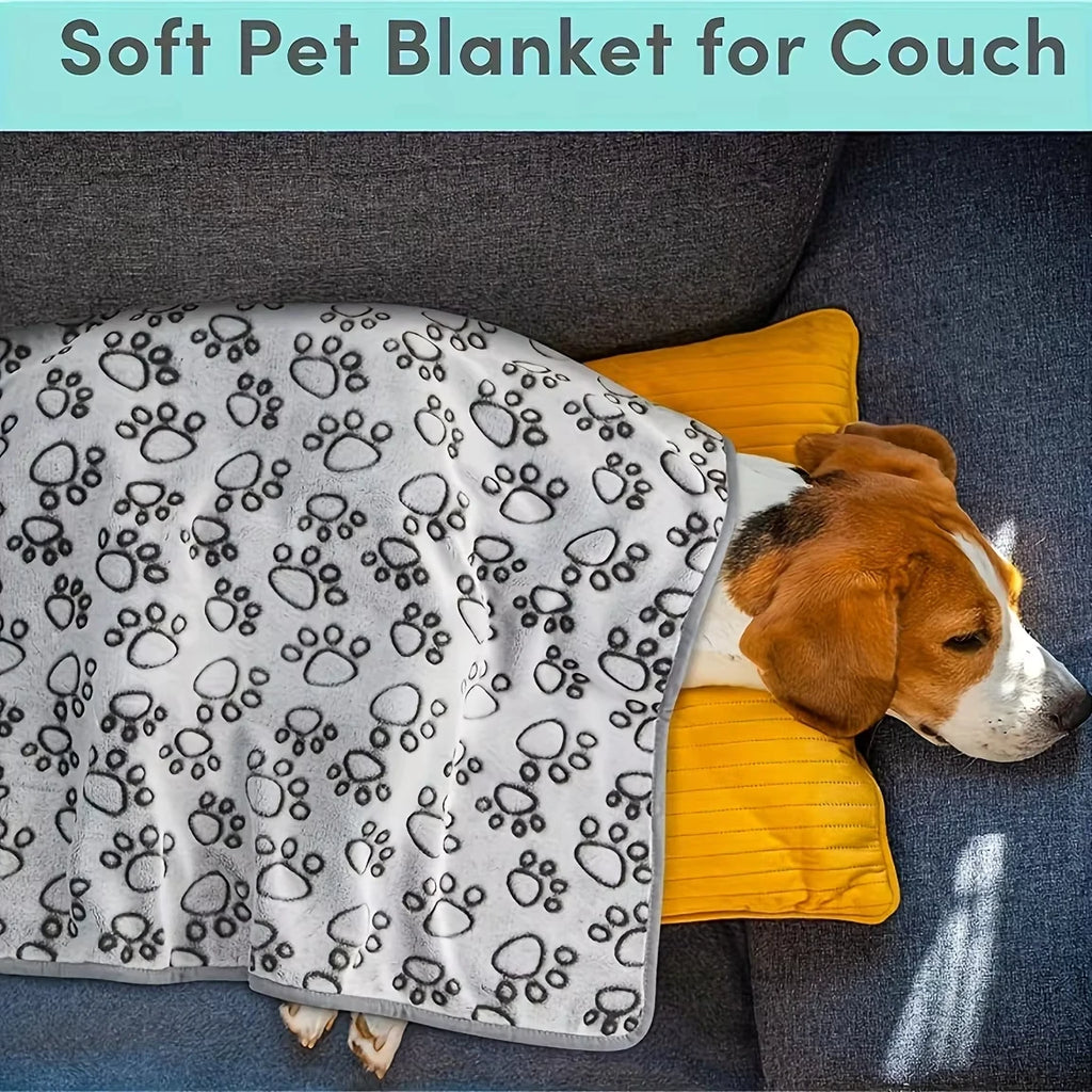 Pet Blanket to Keep Warm, Cut Flower Footprint Blanket, Cat and Dog Mat, Flannel Embossed Pet Blanket