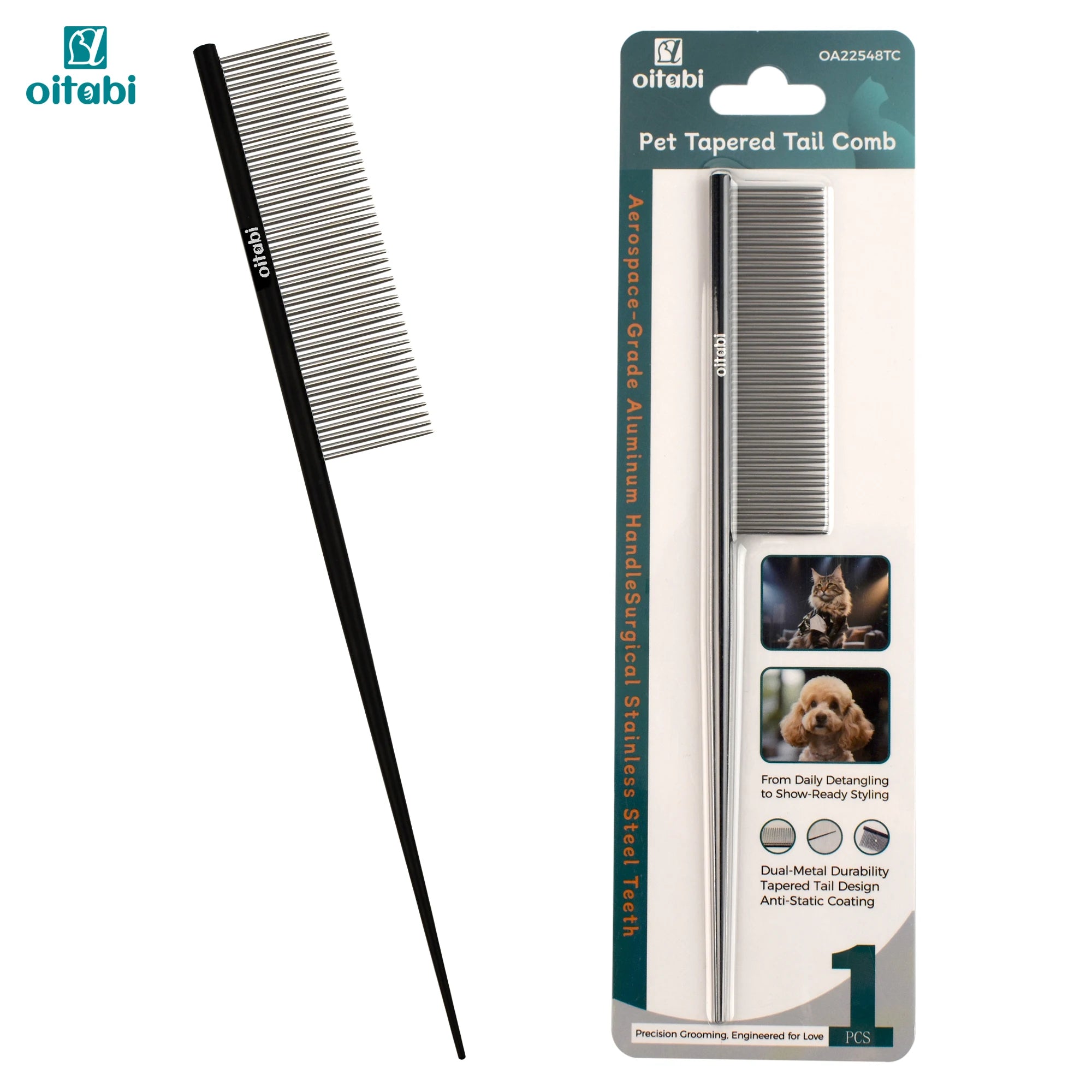 Oitabi Deluxe Pet Detangling Comb for Matted Hair, Long and Short Haired Dogs and Cats, Dense Needle for Easy Hair Removal