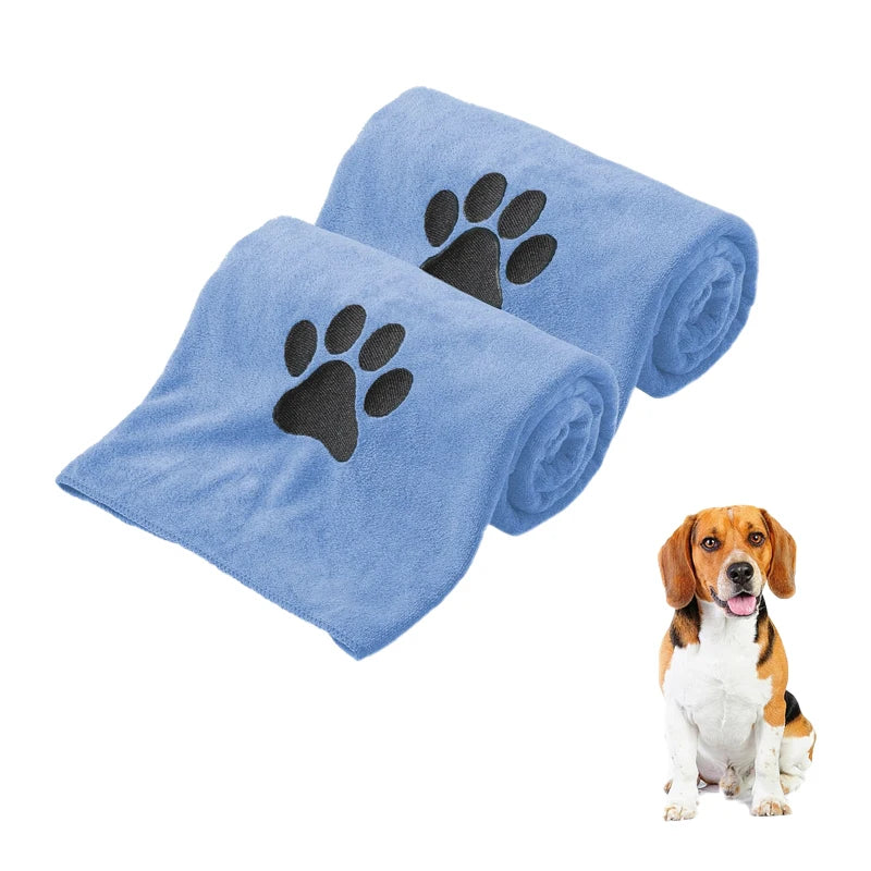 1pc Ultra-Absorbent Microfiber Dog Towel - Quick Dry, Soft & Thick Pet Bathing Cloth with Embroidered Paw