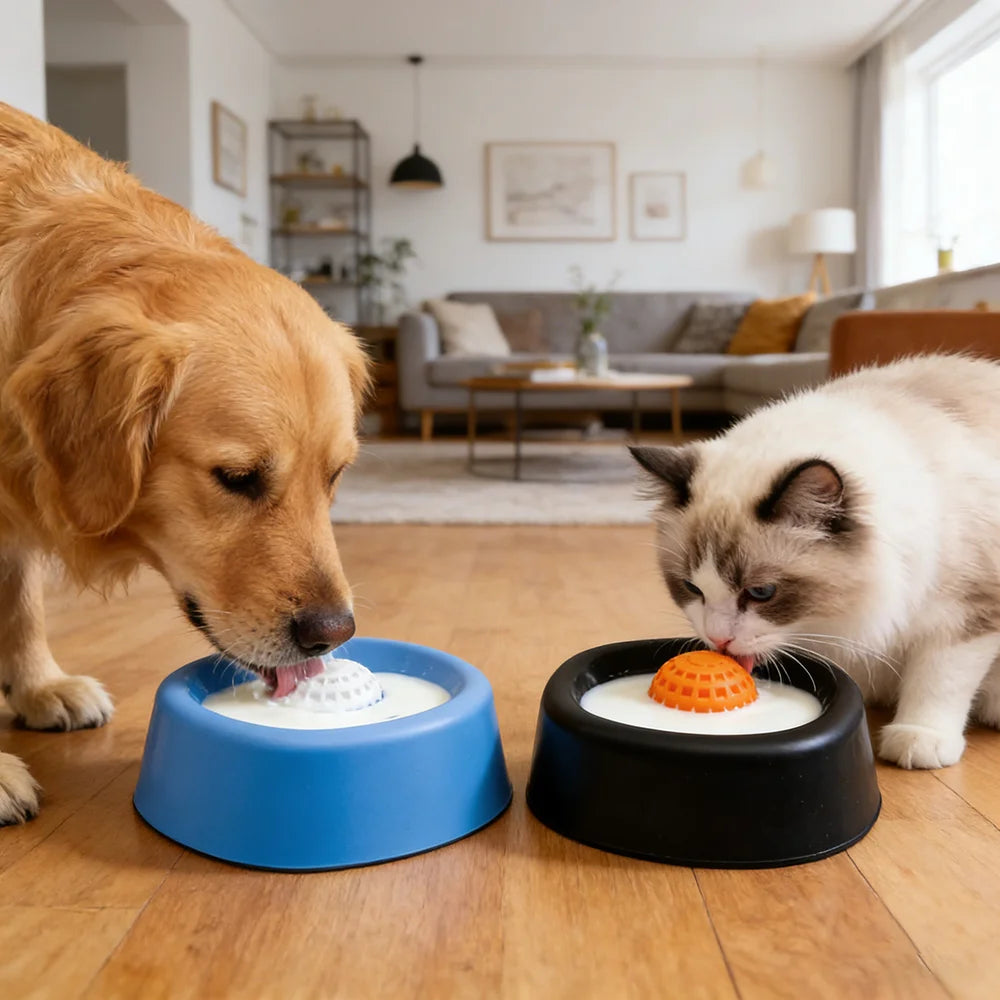 Dog lick Bowl Slow Feeder Dog Bowl for Liquid with Rolling Ball Interactive Lick Bowl AntiSlip for Wet Food Water Treat Lick Toy