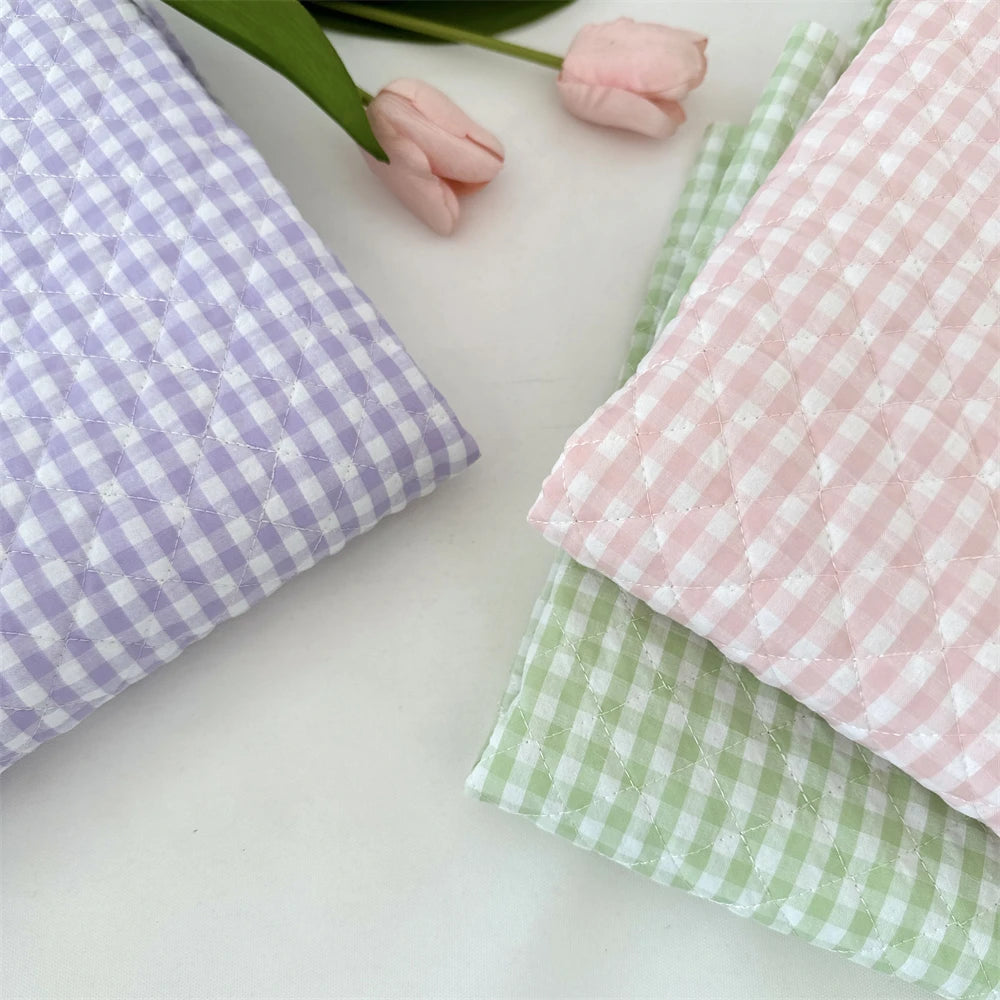 145x50cm Quilted Cotton Padded Composite Fabric Clothing Lining Pet Clothes Inner Fabric Color-Block Plaid Cushion Sewing Cloth