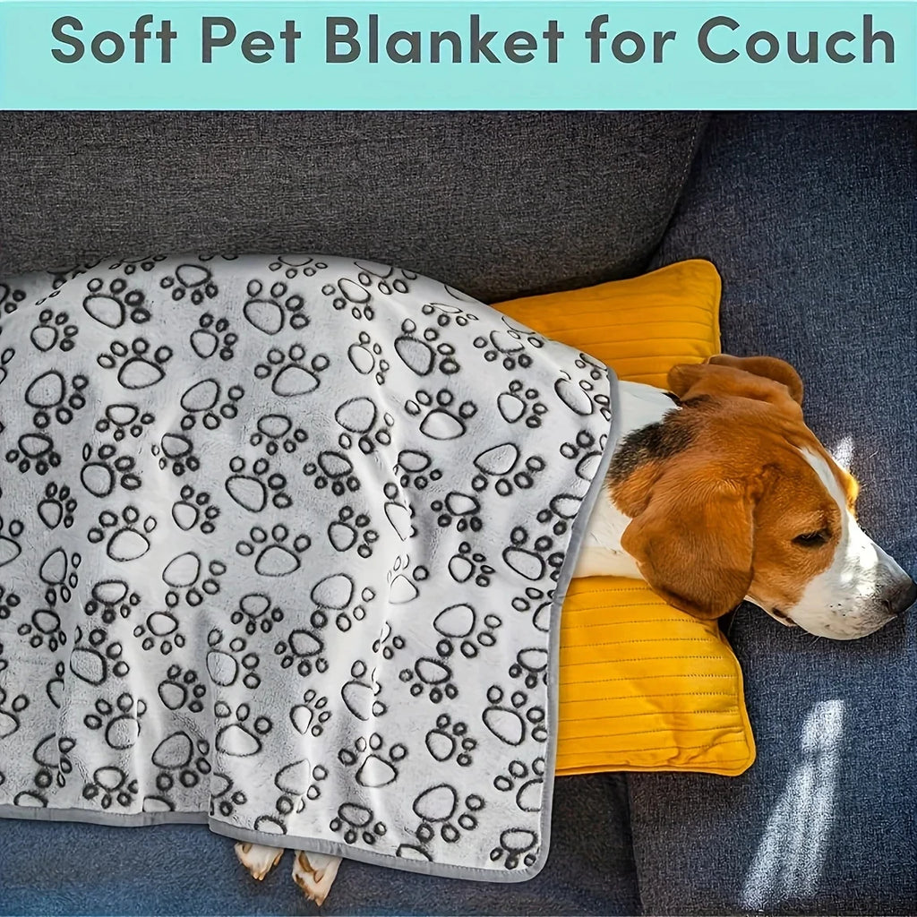 Pet Blanket to Keep Warm, Cut Flower Footprint Blanket, Cat and Dog Mat, Flannel Embossed Pet Blanket
