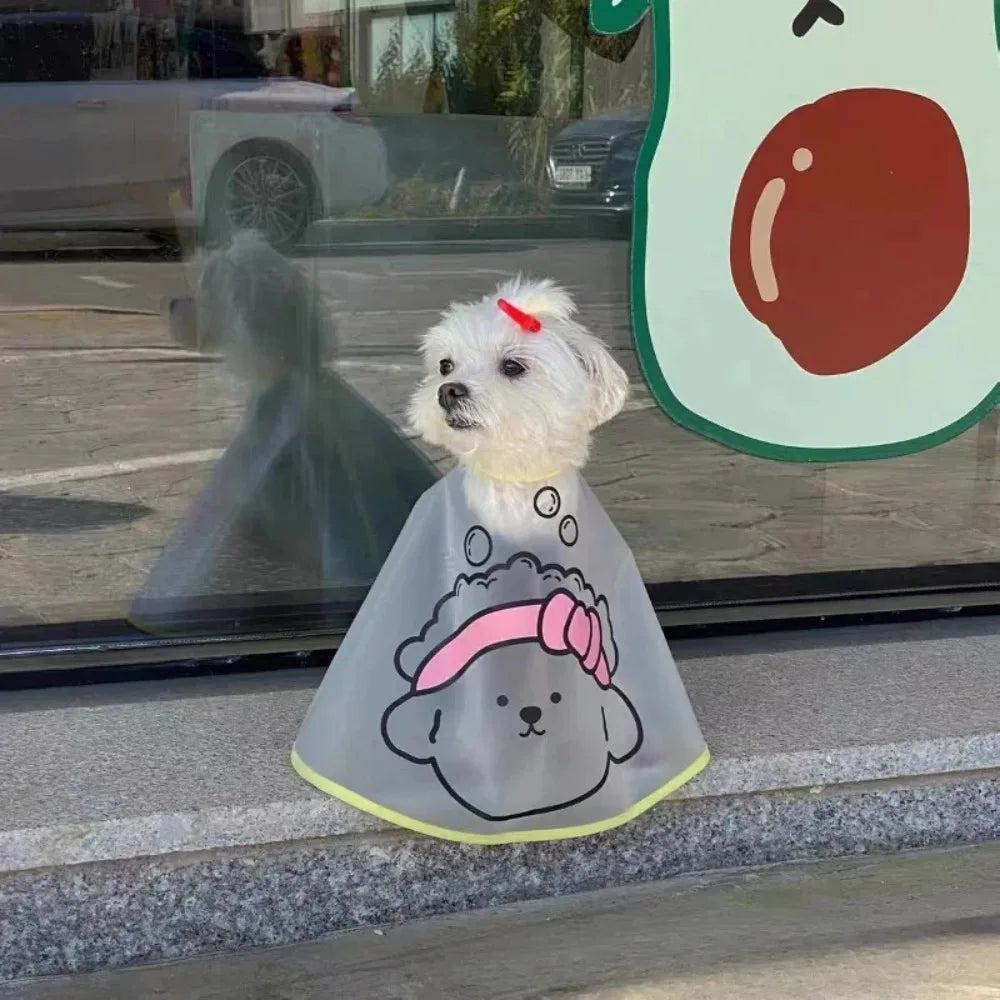 Adjustable Pet Cloak Cartoon Print Transparent Pet Haircut Cape Polyester Waterproof Pets Clothes Cloak For Dogs Cats Tear Stain